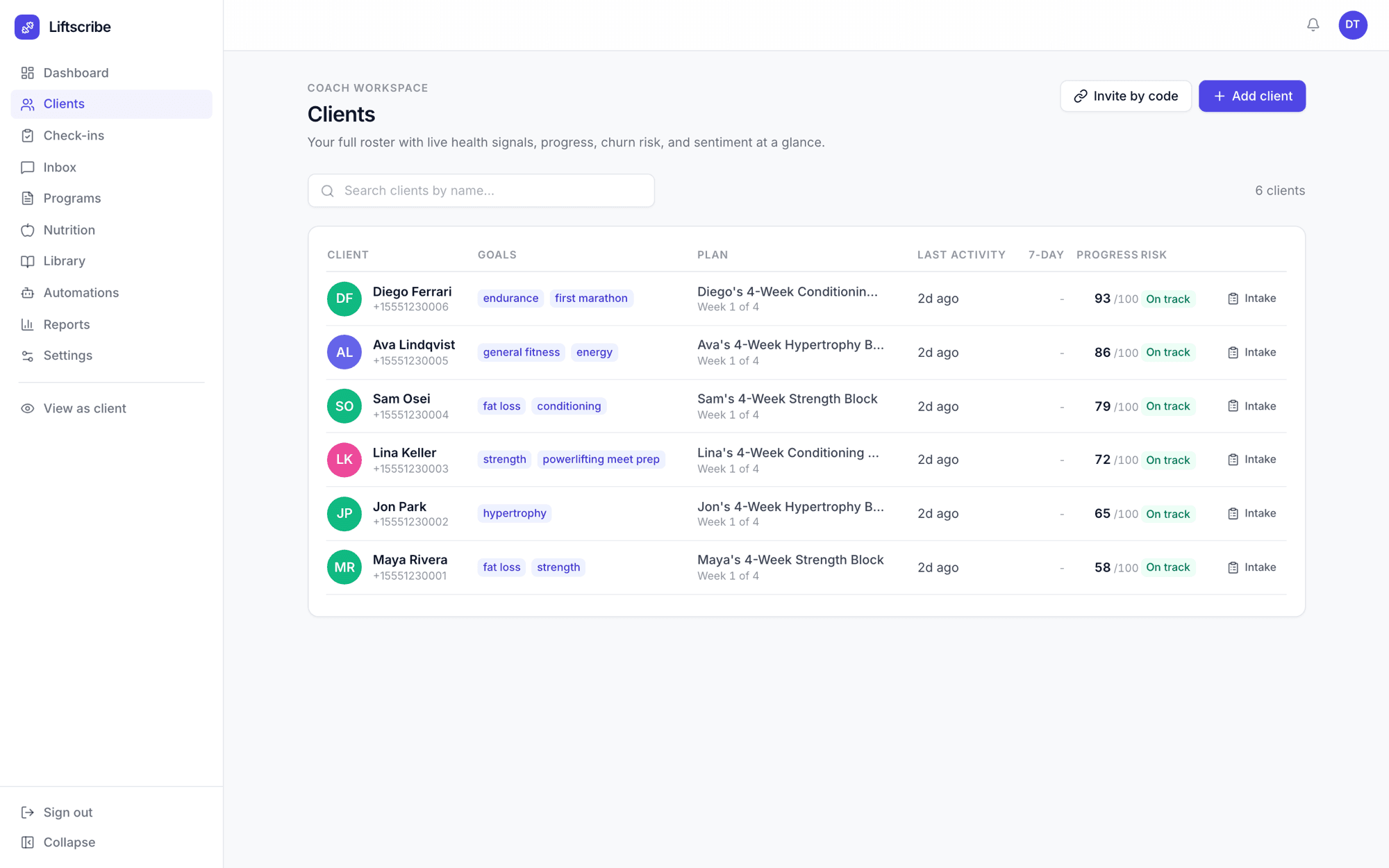 The roster with health signals and churn risk